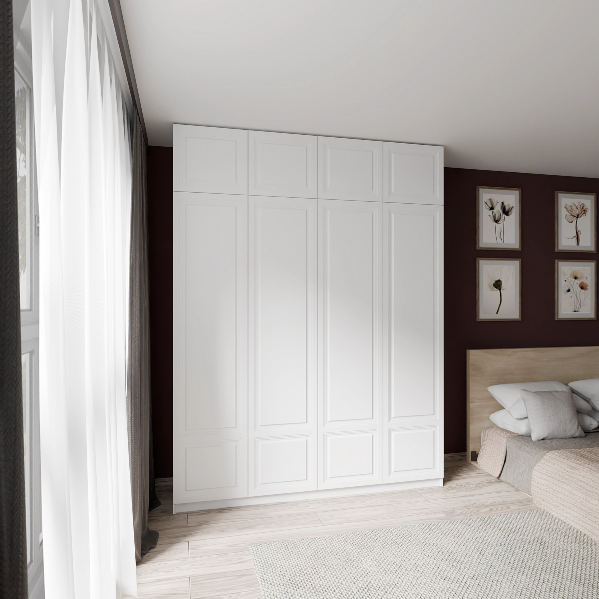 Шкаф с антресолью и фрезерованными фасадами Альтаир Белый (Оргей+)